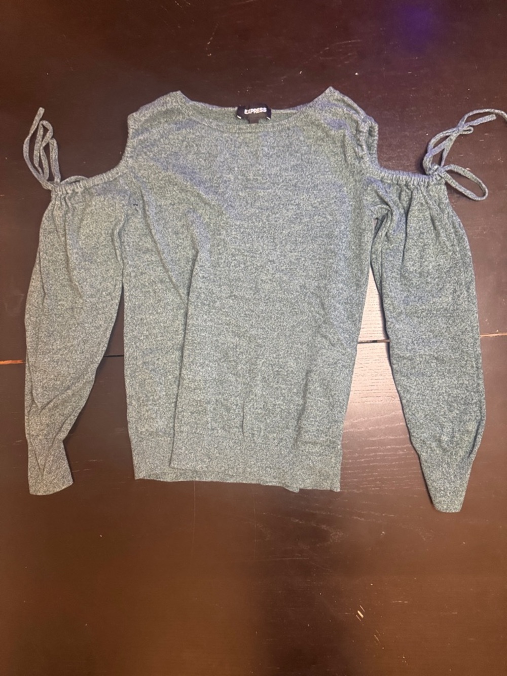 Express Teal Cold-Shoulder Tie-Sleeve Sweater